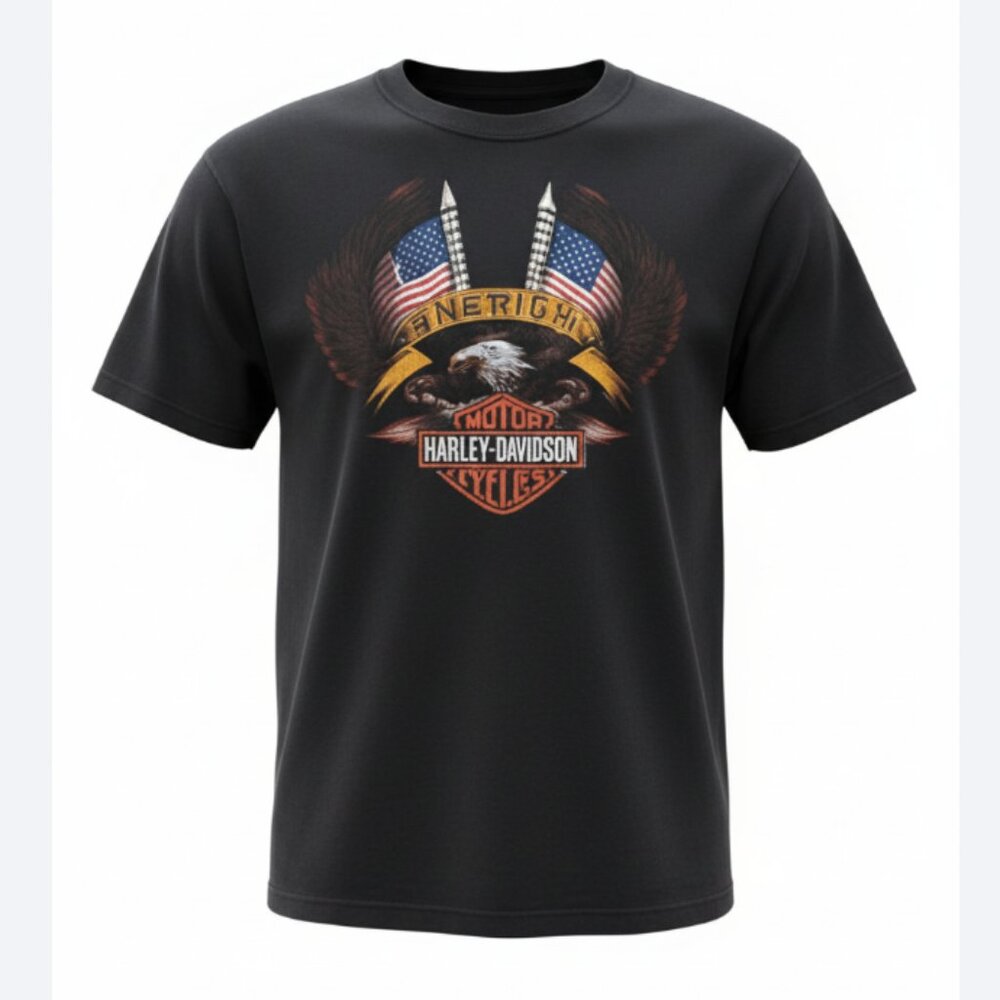 Genuine Harley-Davidson Men’s Patriotic T-Shirt Size Large Blue Ft. Worth Texas